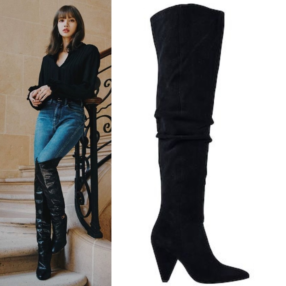 💋💋Lui jo slouchy black suede over-the-knee pointy toe boots 39 9